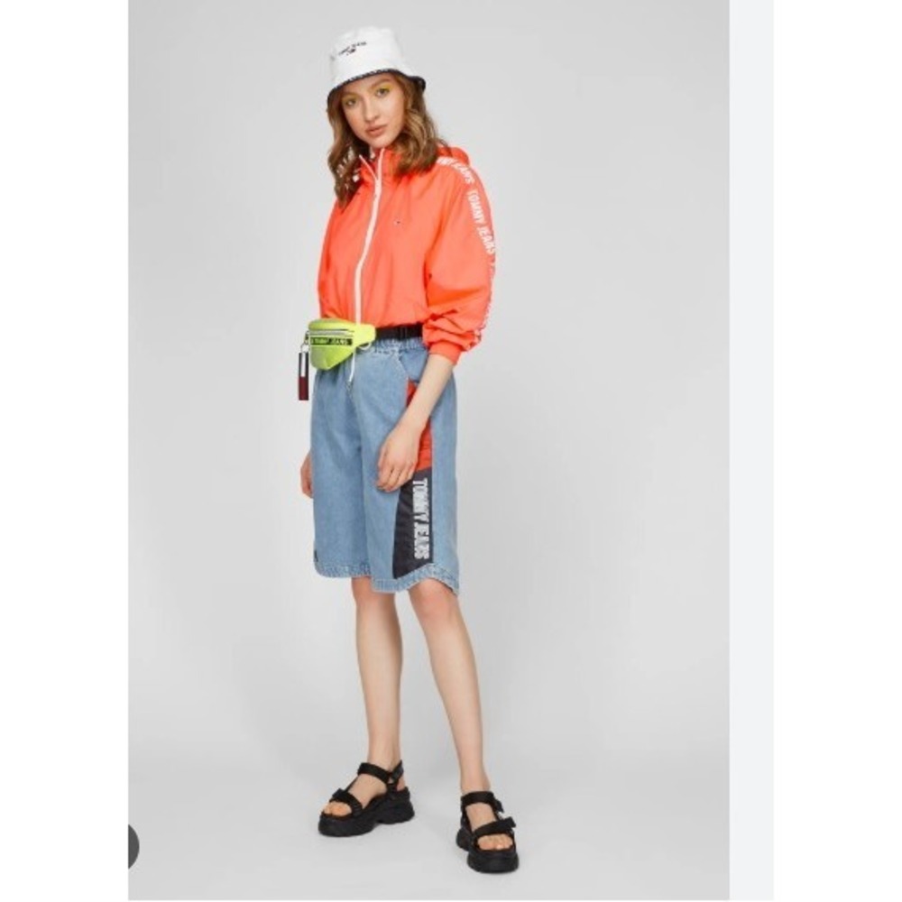 Tommy Jeans Denim Shorts Retro 90s Denim High-Rise Long Colorblock Streetwear XS